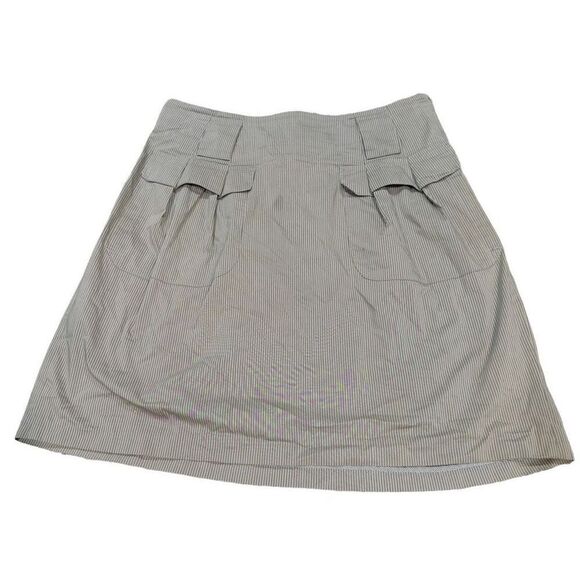 GUNEX Made In Italy High Waist Faux Front Pocket Pinstripe Skirt With Belt Loops - Picture 1 of 5